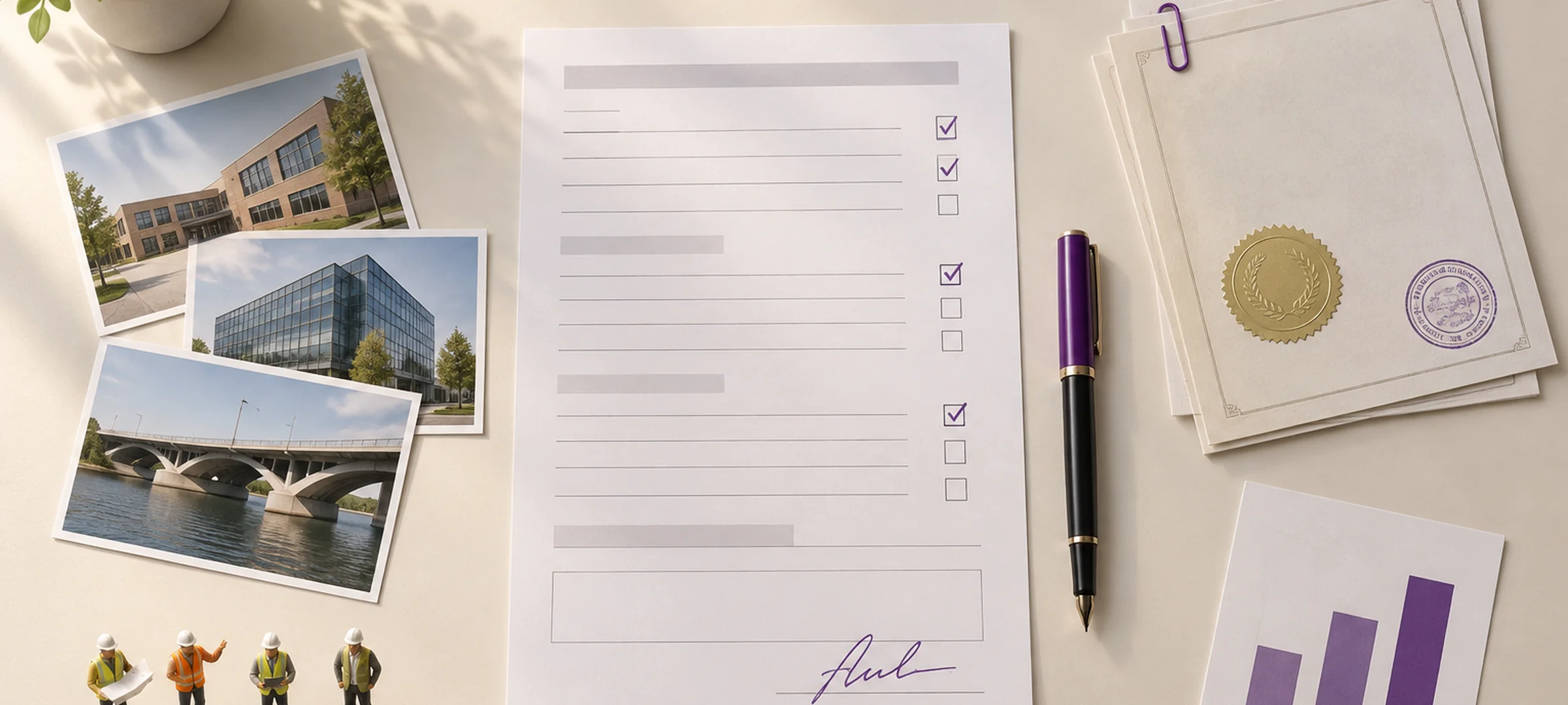 Formblatt 124 mit Checkmarks, Füller und beglaubigten Nachweisen für die Eigenerklärung